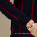 Inverno Casual Navy Blue Vertical Stripe Patterned Cashmere Sweater para mulheres